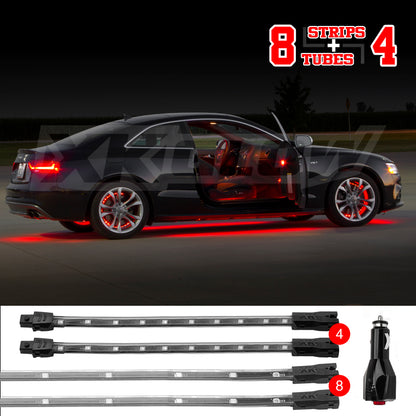 XKGLOW XK Glow Single Color XKGLOW UnderglowLED Accent Light Car/Truck Kit Red - 8x24In Tube + 4x8In Strip