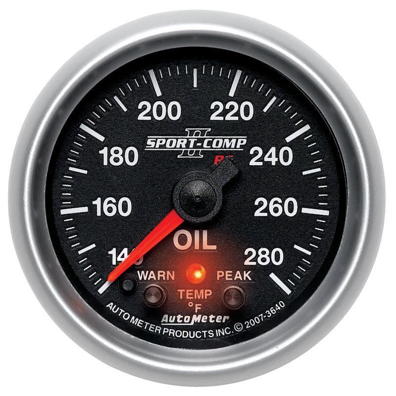 Autometer Sport-Comp II 52.4mm 140-280 Deg F Oil Temperature Peak & Warn w/ Electronic Control Gauge