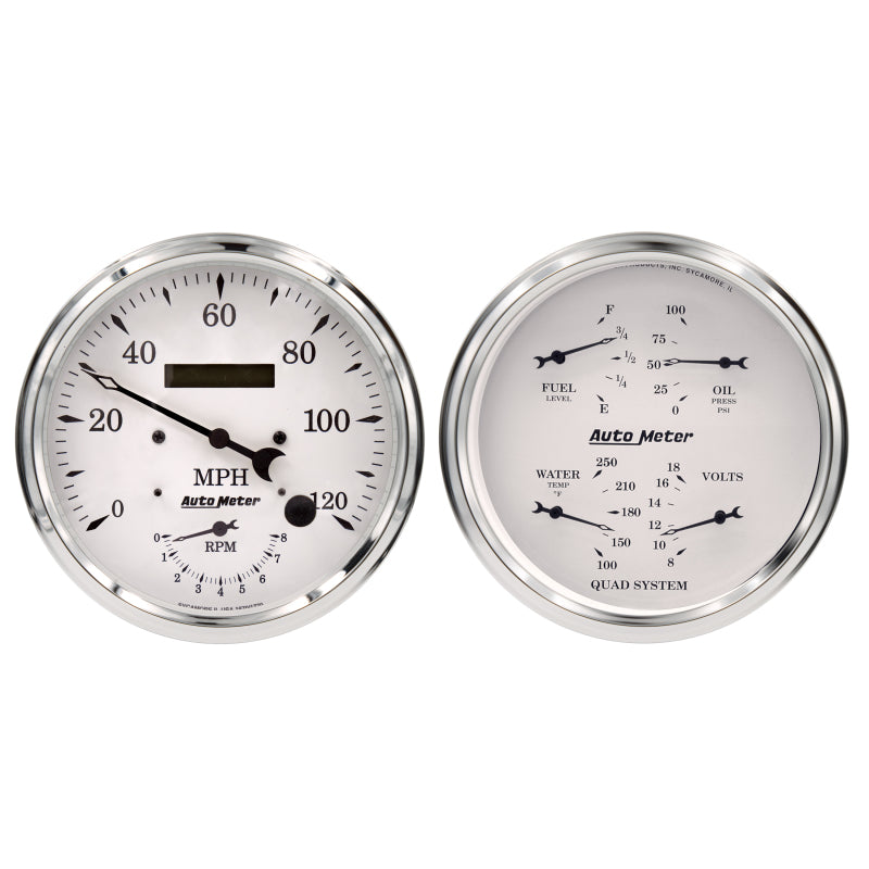 AutoMeter Auto Meter Old Tyme White Quad & Tach/Speedo 5in. - 2 Pc.