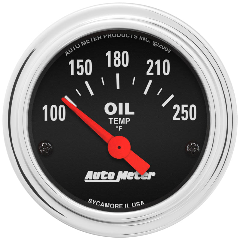 Autometer Traditional Chrome 52mm 100-250 Degree F Short Sweep Electrical Oil Temperature Gauge
