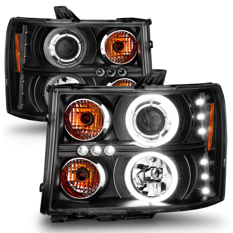 ANZO 2007-2013 GMC Sierra 1500 Projector Headlights w/ Halo Black