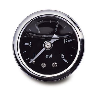 Russell Performance 15 psi fuel pressure gauge black face and case (Liquid-filled)