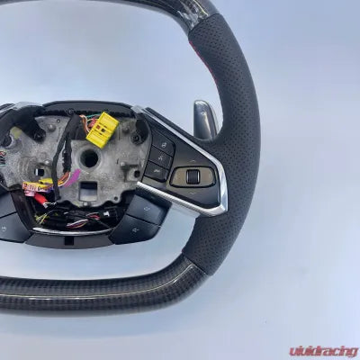 Vivid Racing VR-C8-STRWHL-GCF-RD Corvette C8 OEM Upgraded Steering Wheel Gloss Carbon Preforated Grips Red Stripe