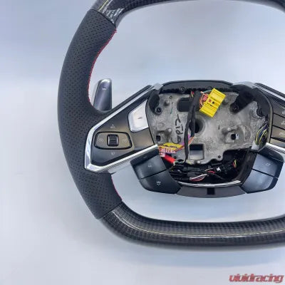 Vivid Racing VR-C8-STRWHL-GCF-RD Corvette C8 OEM Upgraded Steering Wheel Gloss Carbon Preforated Grips Red Stripe