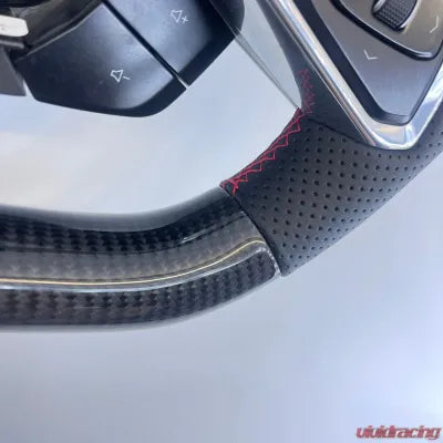 Vivid Racing VR-C8-STRWHL-GCF-RD Corvette C8 OEM Upgraded Steering Wheel Gloss Carbon Preforated Grips Red Stripe