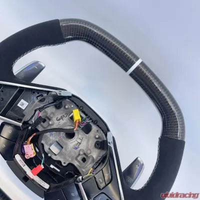 Vivid Racing VR-C8-STRWHL-GCF-WHT Corvette C8 OEM Upgraded Steering Wheel Gloss Carbon Alcantara Grips White Stripe