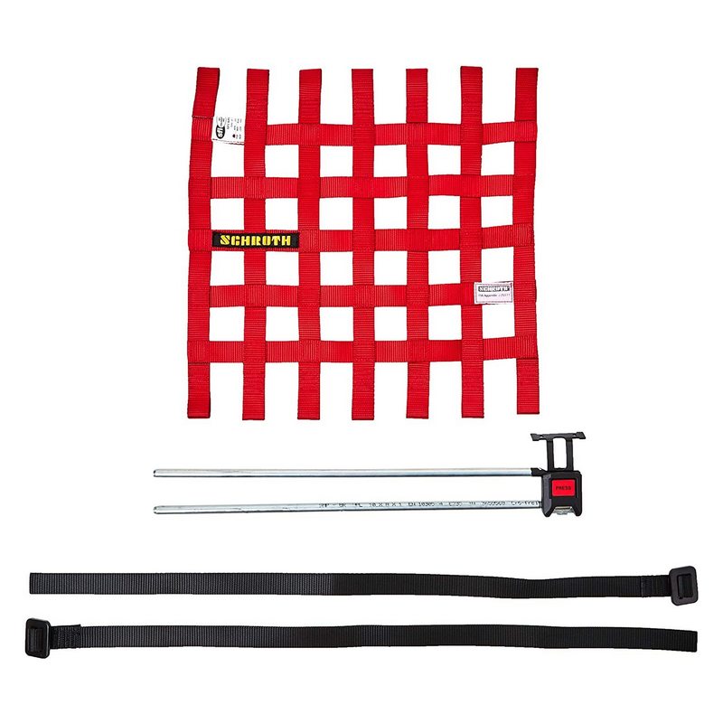 SCHROTH 09043-2 LEFT WINDOW NET 400 MM X 405 MM (15.75" X 16") RED SFI/FIA