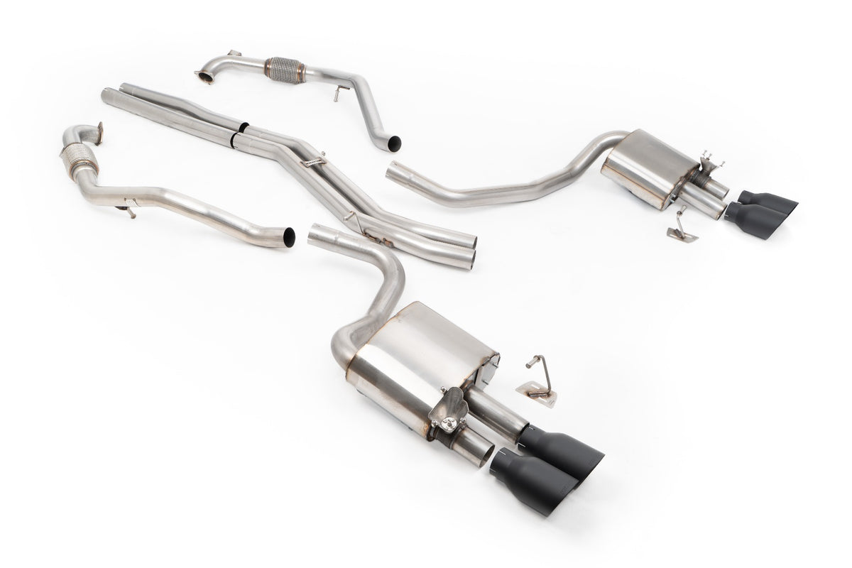 MillTek SSXAU1199 Audi S4/S5 B9 Sport Diff without Brace Bars - Non-Resonated (Louder) Cat-Back Exhaust System with Quad GT-100 Cerakote Black Trims