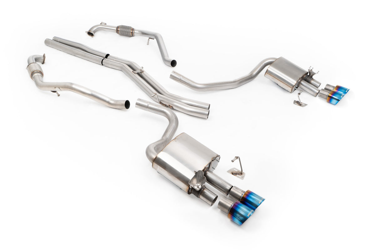 MillTek SSXAU1201 Audi S4/S5 B9 Sport Diff without Brace Bars - Non-Resonated (Louder) Cat-Back Exhaust System with Quad GT-100 Burnt Titanium Trims