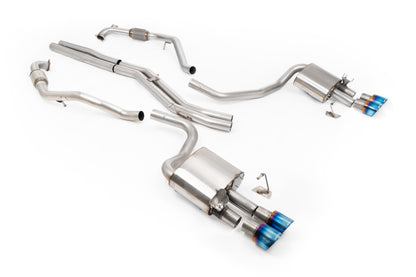 MillTek SSXAU1201 Audi S4/S5 B9 Sport Diff without Brace Bars - Non-Resonated (Louder) Cat-Back Exhaust System with Quad GT-100 Burnt Titanium Trims