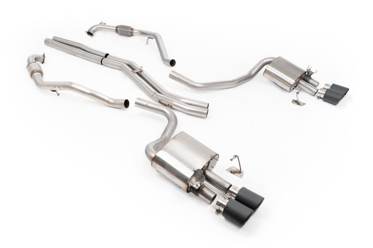 MillTek SSXAU1205 Audi S4/S5 B9 Sport Diff without Brace Bars - Non-Resonated (Louder) Cat-Back Exhaust System with Quad JET-100 Carbon Trims