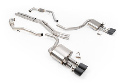 MillTek SSXAU1205 Audi S4/S5 B9 Sport Diff without Brace Bars - Non-Resonated (Louder) Cat-Back Exhaust System with Quad JET-100 Carbon Trims