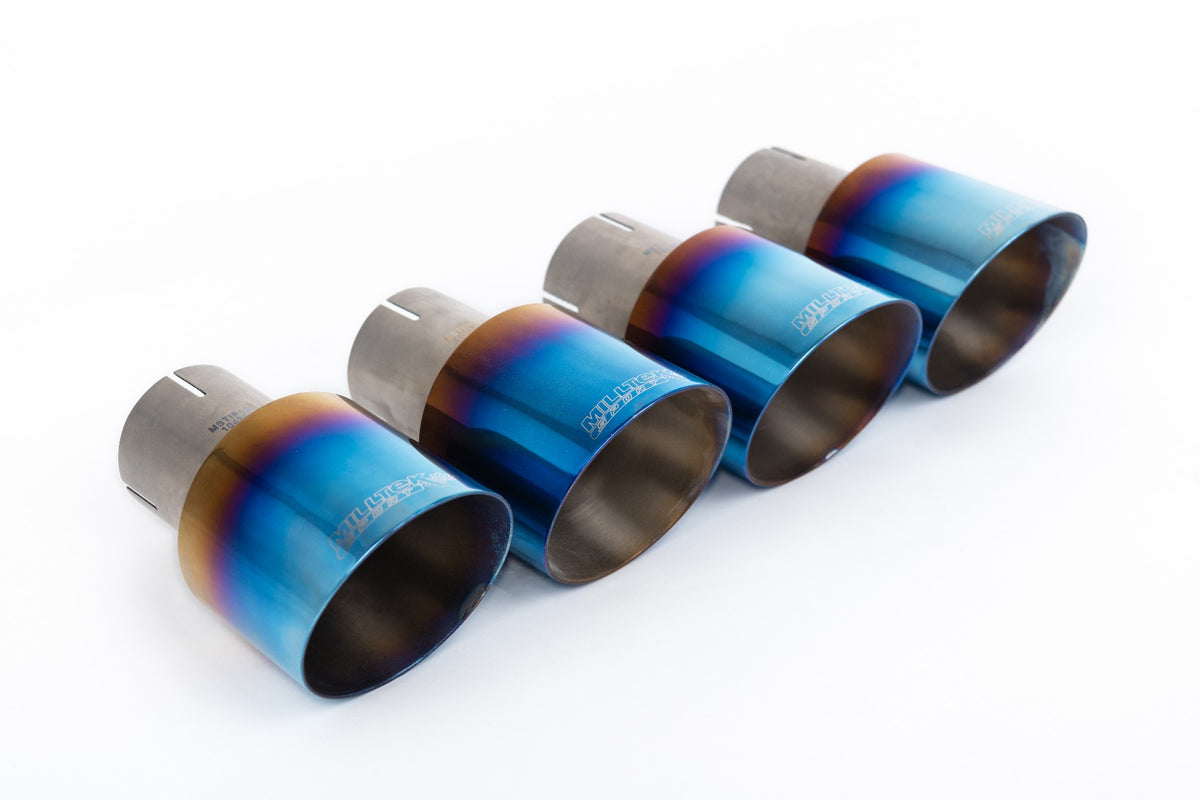 MillTek SSXAU1201 Audi S4/S5 B9 Sport Diff without Brace Bars - Non-Resonated (Louder) Cat-Back Exhaust System with Quad GT-100 Burnt Titanium Trims