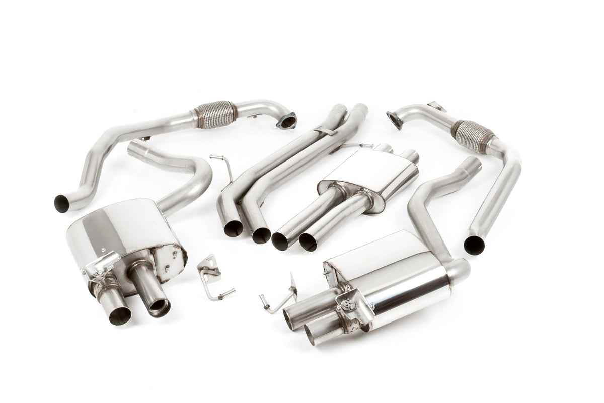 MillTek SSXAU1147 Audi S5 B9 Sport Diff models without Brace Bars - Resonated (Quieter) Cat-Back Exhaust System with Quad GT-100 Titanium Trims