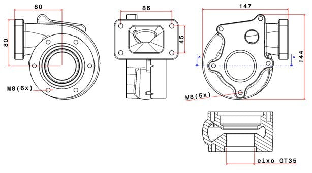Turbozentrum 249029 Turbolader Turbinengehause fur GT35 A/R .48