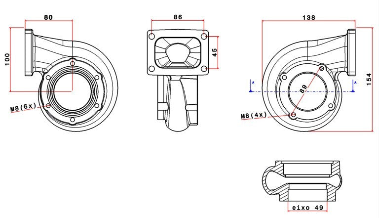 Turbozentrum 249024 Turbolader Turbinengehause fur SPA300 oder SPA500C A/R .36