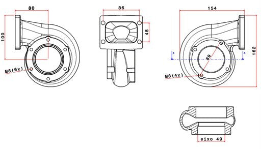 Turbozentrum 249025 Turbolader Turbinengehause fur SPA300 oder SPA500C A/R .48