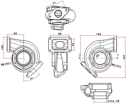 Turbozentrum 249031 Turbolader Turbinengehause fur SPA300 oder SPA500C A/R .63 mit TiAL Wastegate Flansch