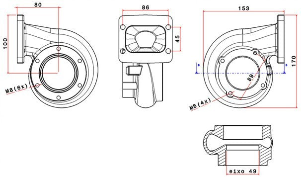 Turbozentrum 249026 Turbolader Turbinengehause fur SPA300 oder SPA500C A/R .63