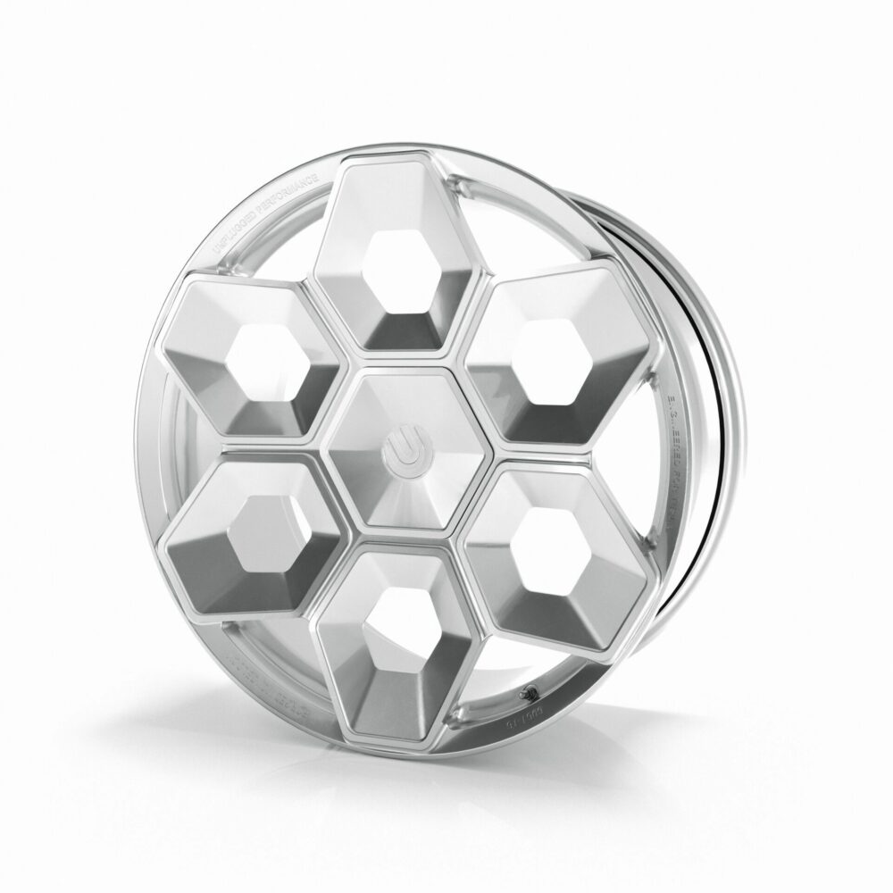 UNPLUGGED PERFORMANCE UP-CYBRHEX-DBL-001 SINGLE WHEEL UP CYBRHEX 21X9.5+35 - 5X114.3 / 5X120, DOUBLE DRILLED, SATIN TITANIUM FOR TESLA CYBERTRUCK / MODEL Y