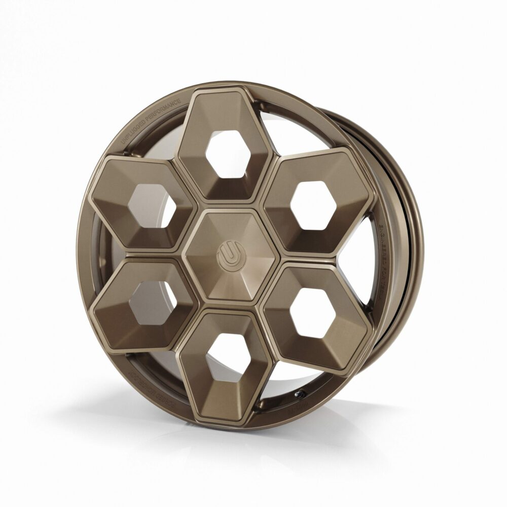 UNPLUGGED PERFORMANCE UP-CYBRHEX-DBL-013 SINGLE WHEEL UP CYBRHEX 21X9.5+35 - 5X114.3 / 5X120, DOUBLE DRILLED, SATIN BRONZE FOR TESLA CYBERTRUCK / MODEL Y