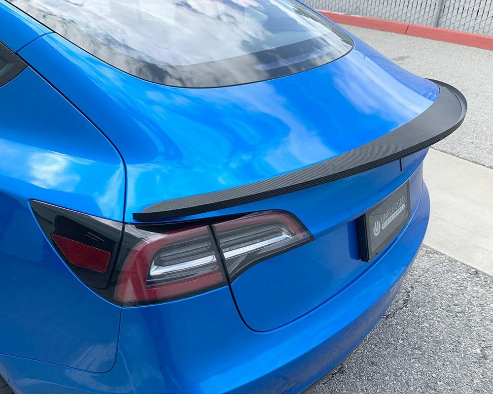 UNPLUGGED PERFORMANCE UP-M3-305-10.1 HIGH DOWNFORCE TRUNK SPOILER, AUTOCLAVED DRY CARBON, SATIN XPEL STEALTH (INCLUDES TRUNK SPOILER & GURNEY FLAP) FOR TESLA MODEL 3