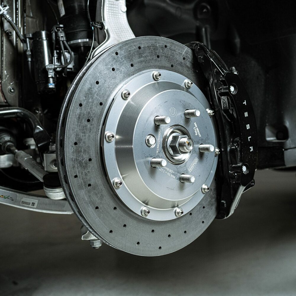 UNPLUGGED PERFORMANCE UP-MS2-134-3.1 FRONT BRAKE ROTOR KIT, LARGE SWEEP, CARBON CERAMIC + RACING BRAKE PAD KIT FOR TESLA MODEL S2 2021