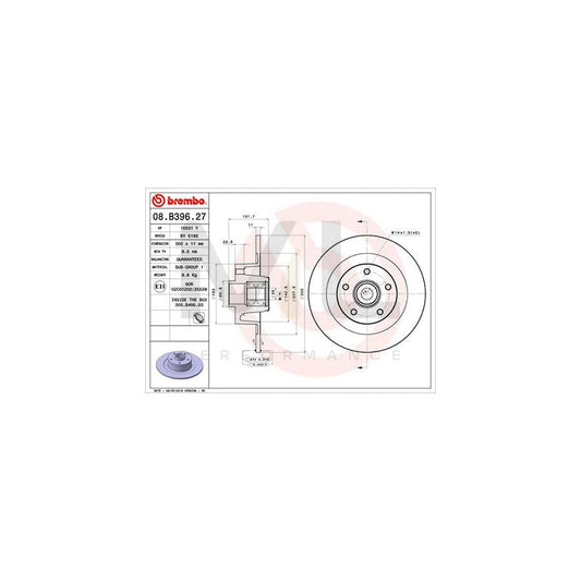 BREMBO 08.B396.27 Brake Disc for RENAULT Laguna III Coupe (DT) Solid, with ABS sensor ring, with wheel bearing set | ML Performance Car Parts