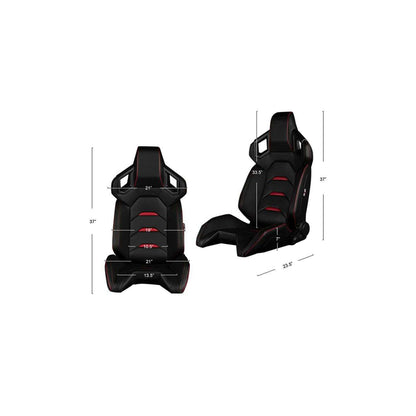 BRAUM Alpha-X Series Sport Reclinable Seats (Black Leatherette Red Trim) – Priced Per Pair | ML Performance UK Car Parts