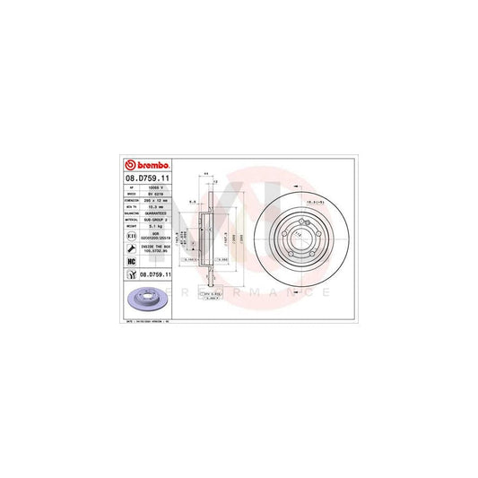 BREMBO 08.D759.11 Brake Disc Solid, Coated, High-carbon, with bolts/screws | ML Performance Car Parts