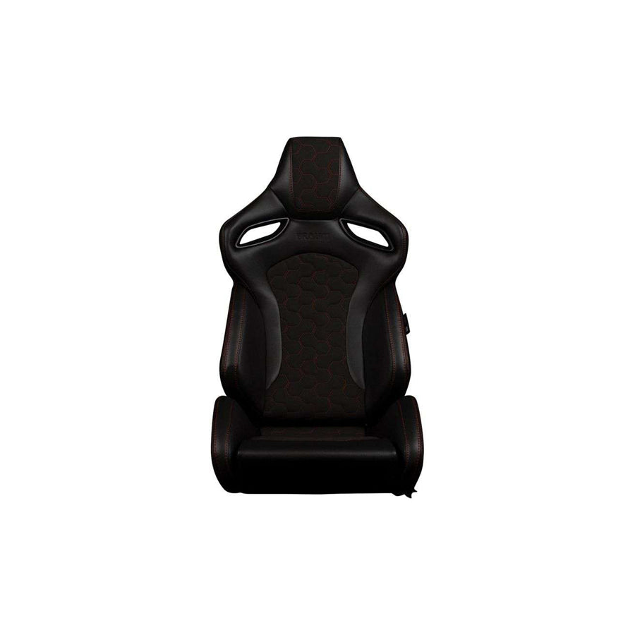 BRAUM Orue-S Series Sport Reclinable Seats (Black Leatherette Honeycomb Alcantara Red Stitching) – Priced Per Pair