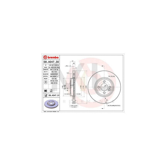 BREMBO 09.A047.30 Brake Disc Internally Vented, High-carbon | ML Performance Car Parts
