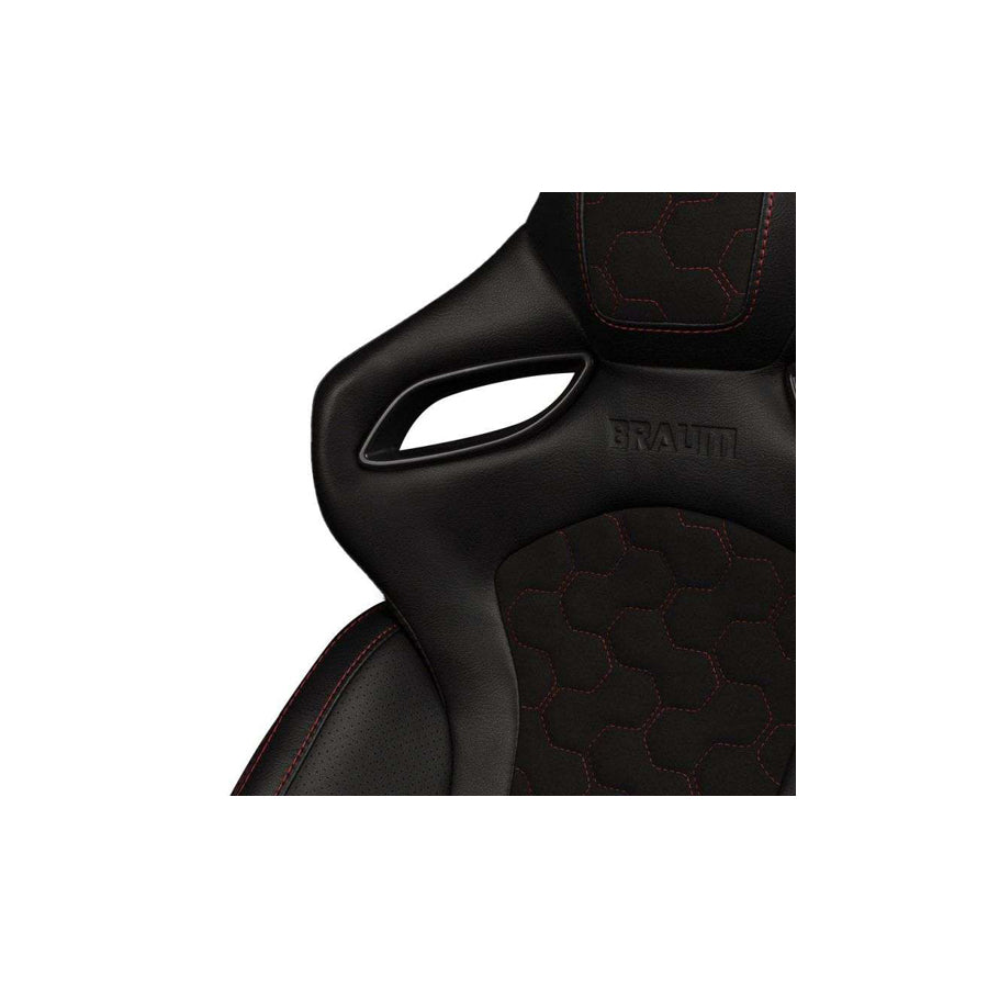 BRAUM Orue-S Series Sport Reclinable Seats (Black Leatherette Honeycomb Alcantara Red Stitching) – Priced Per Pair | ML Performance UK Car Parts
