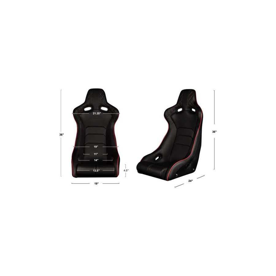 BRAUM Venom-X Fixed Back Bucket Seat (Black Leatherette Diamond Red Trim) - Priced Per Seat