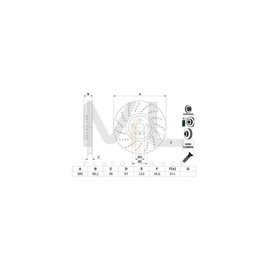 BOSCH 0 986 479 F64 Brake Disc Perforated, Two-piece brake disc, Vented, Coated, High-carbon, with bolts/screws | ML Performance Car Parts