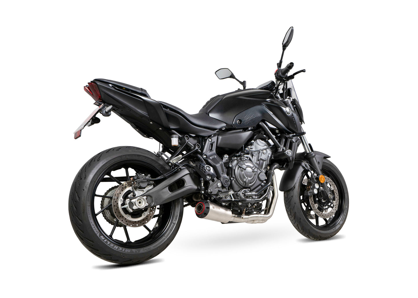 Scorpion PYA121SYSSEO Yamaha MT-07 Red Power Full System - Brushed Stainless Steel Sleeve | ML Performance UK UK