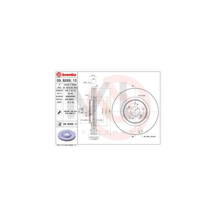 BREMBO 09.B269.11 Brake Disc for HONDA ACCORD Internally Vented, Coated, with bolts/screws | ML Performance Car Parts