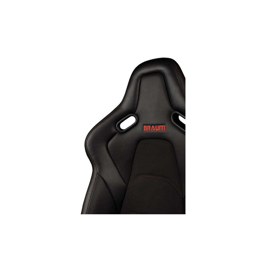 BRAUM Falcon-S Series Reclinable Composite Seats Black - Leatherette Alcantara Inserts Red Stitching - Pair