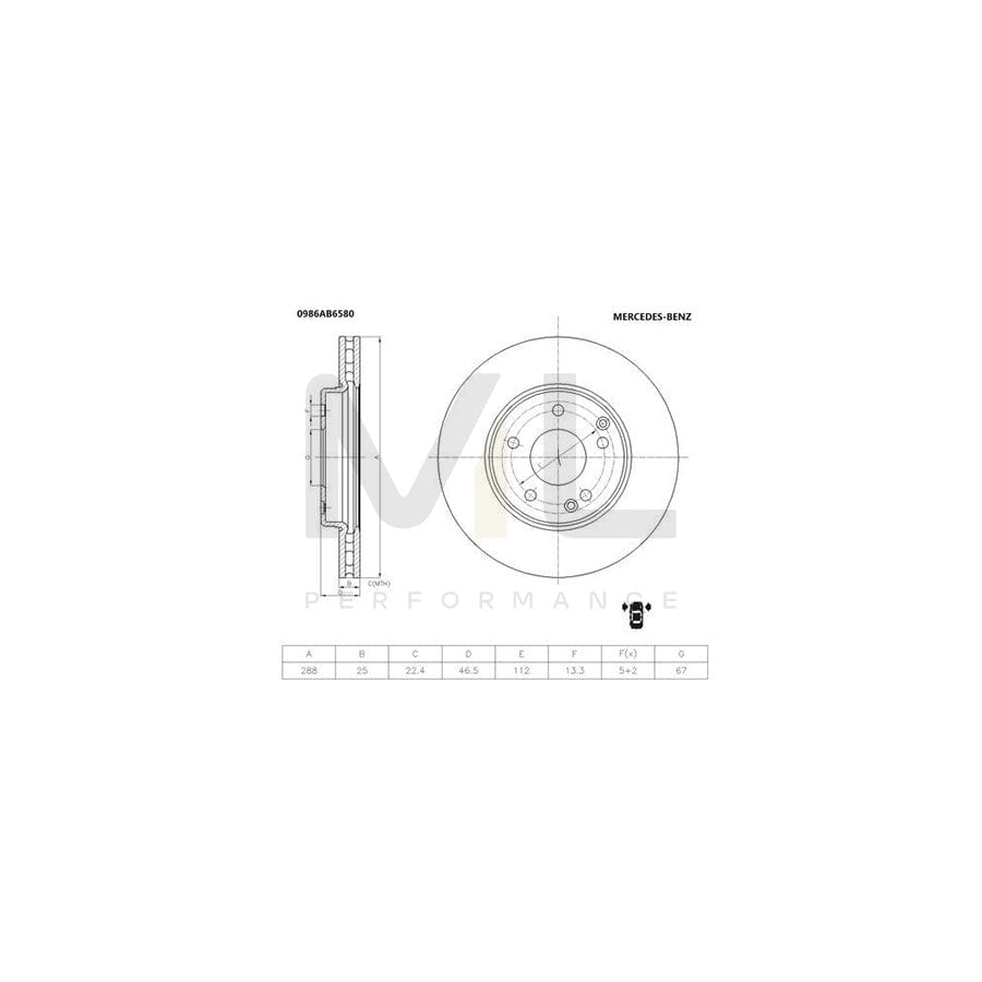 BOSCH 0 986 AB6 580 Brake Disc Internally Vented, Painted | ML Performance Car Parts
