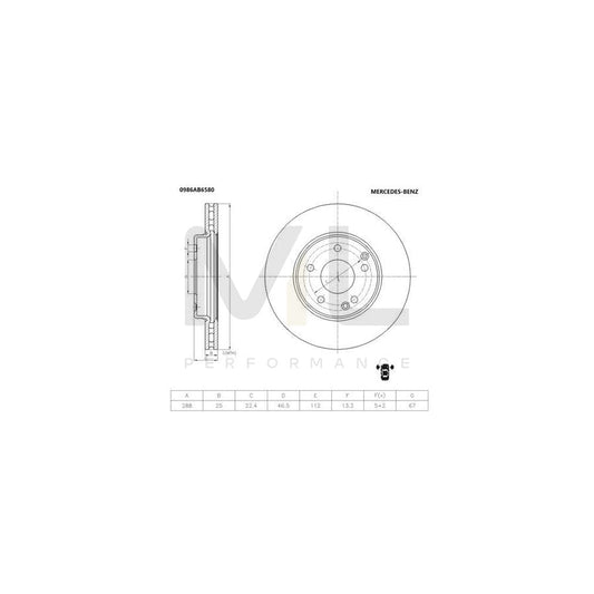 BOSCH 0 986 AB6 580 Brake Disc Internally Vented, Painted | ML Performance Car Parts