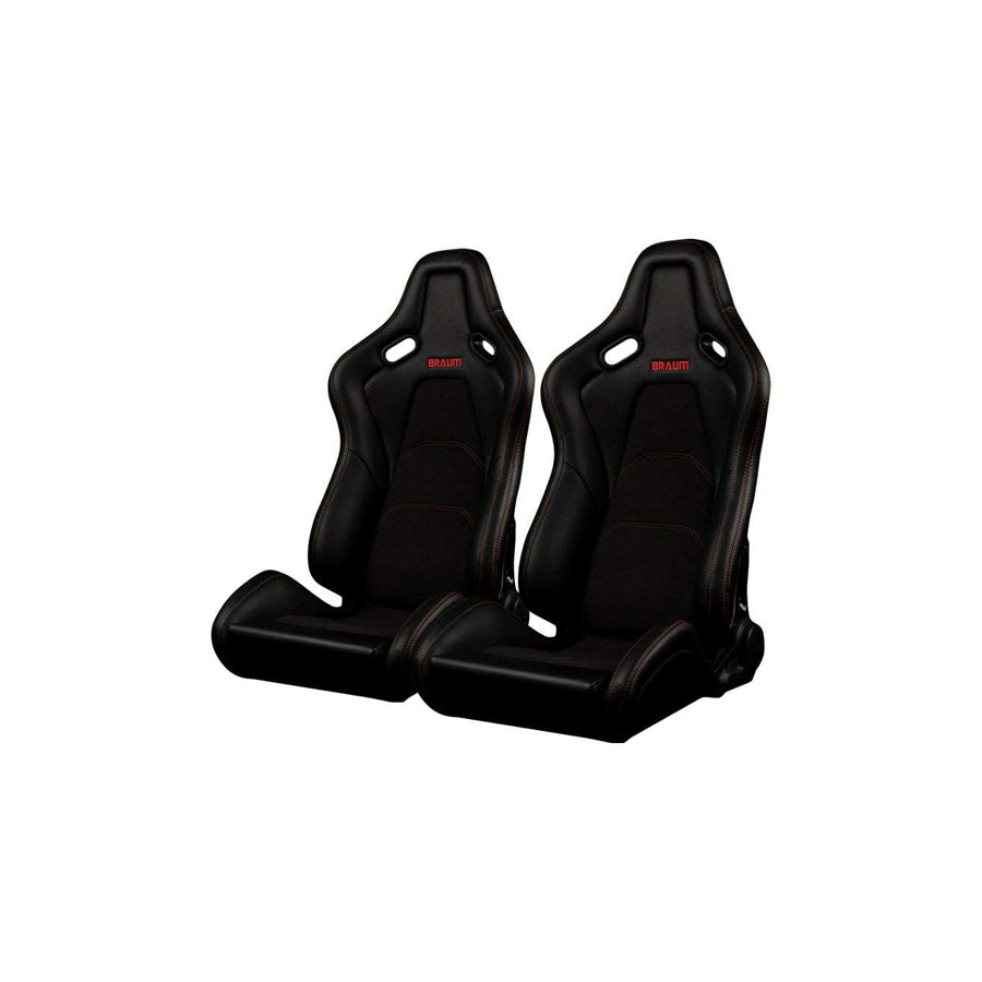 BRAUM Falcon-S Series Reclinable Composite Seats Black - Leatherette Alcantara Inserts Red Stitching - Pair | ML Performance UK Car Parts