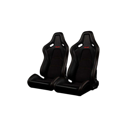 BRAUM Falcon-S Series Reclinable Composite Seats Black - Leatherette Alcantara Inserts Red Stitching - Pair | ML Performance UK Car Parts