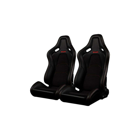 BRAUM Falcon-S Series Reclinable Composite Seats Black - Leatherette Alcantara Inserts Red Stitching - Pair | ML Performance UK Car Parts
