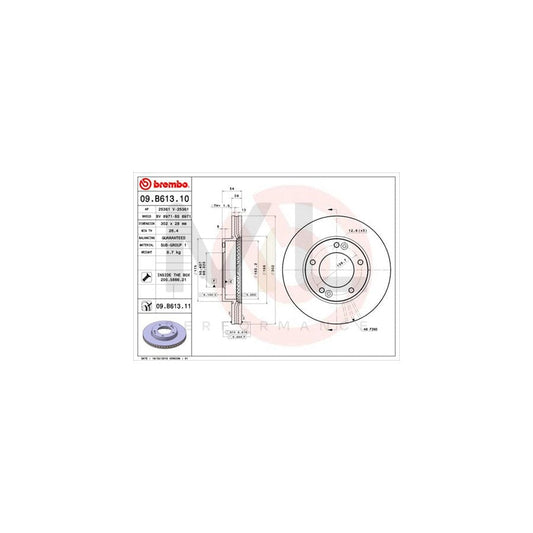BREMBO COATED DISC LINE 09.B613.11 Brake Disc for KIA Sorento I (JC) Internally Vented, Coated, with bolts/screws | ML Performance Car Parts
