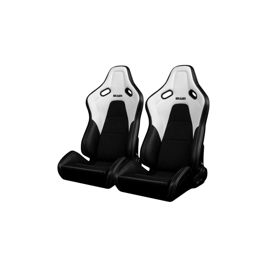 BRAUM Falcon-S Series Reclinable Composite Seats (White Leatherette Alcantara Inserts White Stitching) – Priced Per Pair
