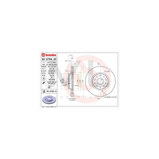 BREMBO COATED DISC LINE 09.6769.21 Brake Disc for LANCIA Thesis (841) Internally Vented, Coated, with bolts/screws | ML Performance Car Parts