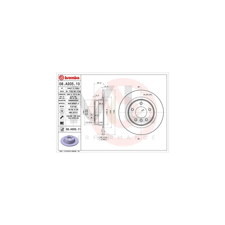 BREMBO 08.A205.10 Brake Disc Solid, High-carbon, with bolts/screws | ML Performance Car Parts