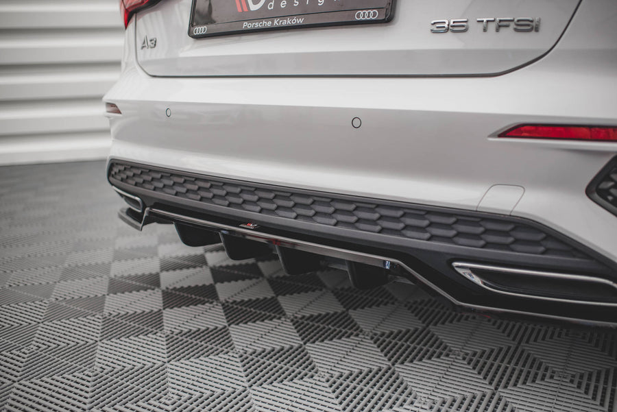 Maxton Design Audi A3 S-Line Sportback 8Y Central Rear Splitter (with vertical bars)
