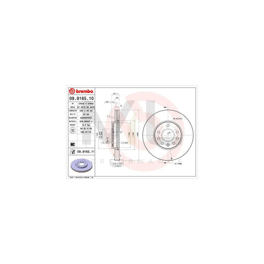 BREMBO 09.9165.10 Brake Disc Internally Vented, High-carbon | ML Performance Car Parts
