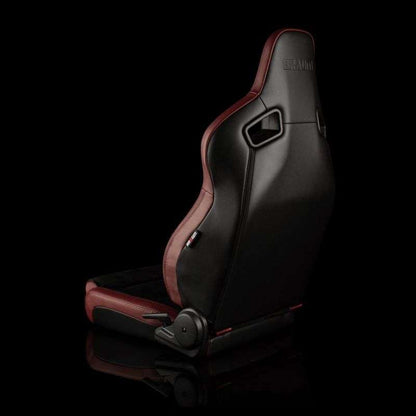 BRAUM Elite V2 Series Sport Reclinable Seats (Maroon Leatherette Black Suede Low Bolster Version) - Priced Per Pair